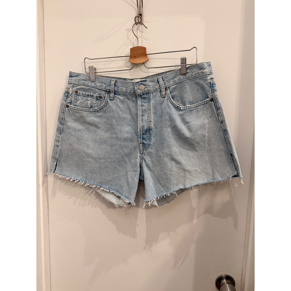 AGOLDE Parker Long Denim Shorts 32 Light Wash Coastal Distressed High Rise Boho - Picture 1 of 6